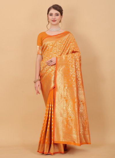 Orange Weaving Pure Silk Classic Designer Saree