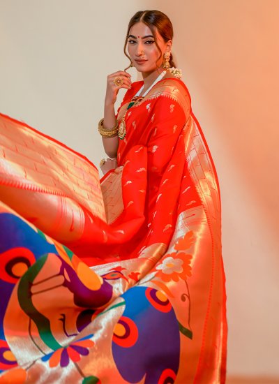 Orange Weaving Silk Saree