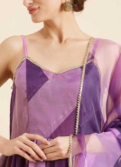 Organza Gota Work Purple Trendy Gown