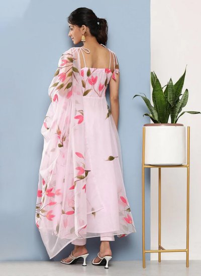 Organza Rose Pink Floral Print Designer Salwar Kameez