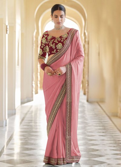 Organza Sequins Pink Classic Designer Saree