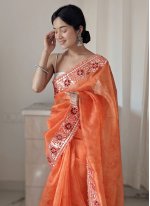 Organza Trendy Saree in Orange
