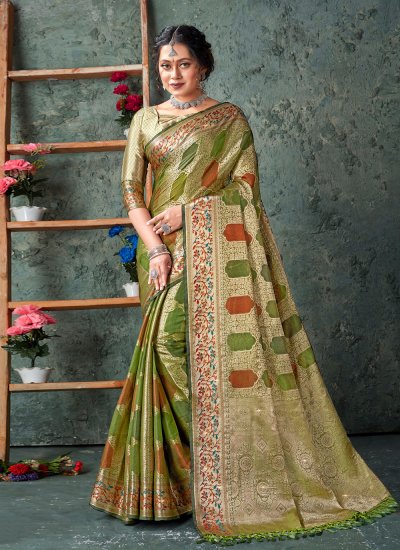 Organza Weaving Classic Designer Saree in Green