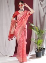 Organza Weaving Trendy Saree in Pink