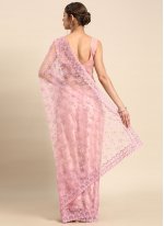 Orphic Net Pink Embroidered Contemporary Saree