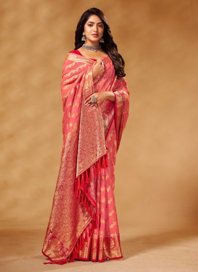 Orphic Weaving Rose Pink Designer Saree