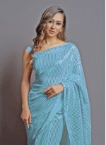 Outstanding Aqua Blue Embroidered Trendy Saree