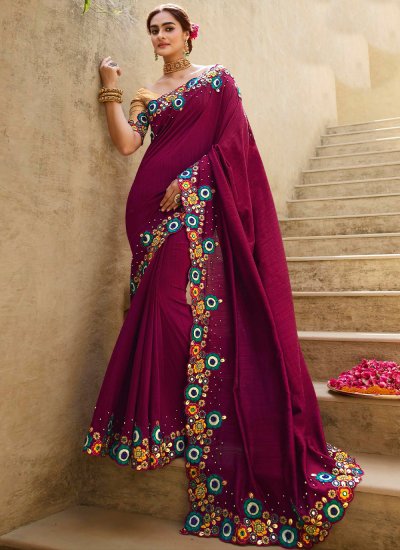 Outstanding Embroidered Silk Designer Saree