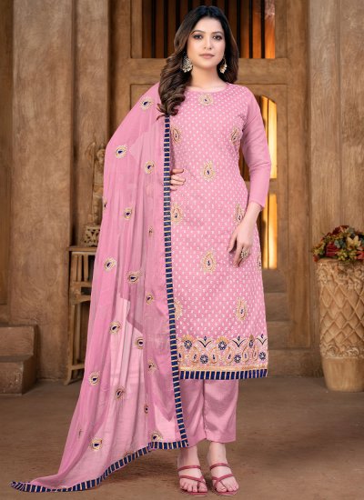 Outstanding Pink Embroidered Trendy Salwar Suit