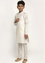 Outstanding Plain Art Dupion Silk White Kurta Pyjama
