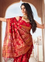 Outstanding Raw Silk Woven Red Saree