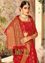 Outstanding Red Weaving Silk Designer Saree
