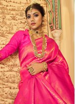 Outstanding Weaving Pink Handloom silk Classic Saree