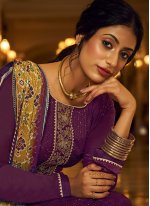 Pakistani Salwar Suit Embroidered Chinon in Purple