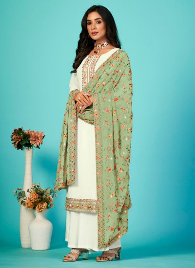 Palazzo Salwar Kameez Embroidered Georgette in White