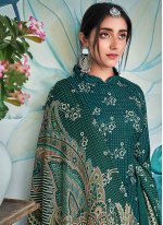 Palazzo Salwar Suit Embroidered Pashmina in Teal