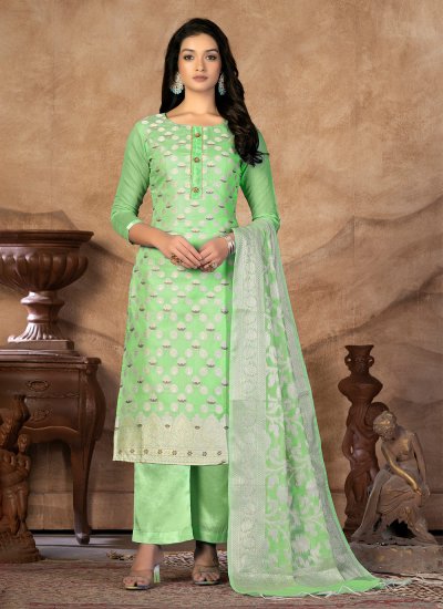 Palazzo Suit Designer Banarasi Silk in Sea Green