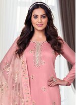 Pant Style Suit Embroidered Viscose in Pink