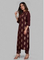 Pant Style Suit Printed Blended Cotton in Maroon