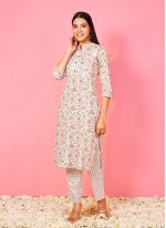 Pant Style Suit Printed Cotton in Off White