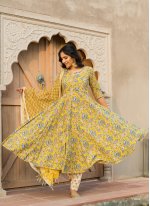 Pant Style Suit Printed Cotton in Yellow