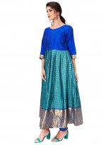 Paramount Blue and Green Weaving Art Banarasi Silk Anarkali Salwar Suit