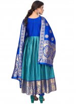 Paramount Blue and Green Weaving Art Banarasi Silk Anarkali Salwar Suit