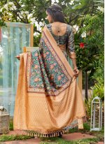 Paramount Digital Print Teal Silk Designer Traditional Saree