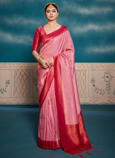 Paramount Woven Pink Classic Saree
