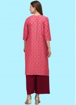 Party Wear Kurti Abstract Print Poly Cotton in Pink