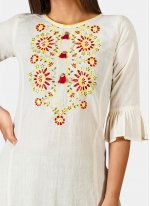 Party Wear Kurti Embroidered Khadi in Off White