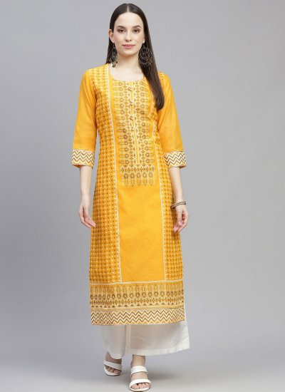 Party Wear Kurti Fancy Chanderi in Yellow