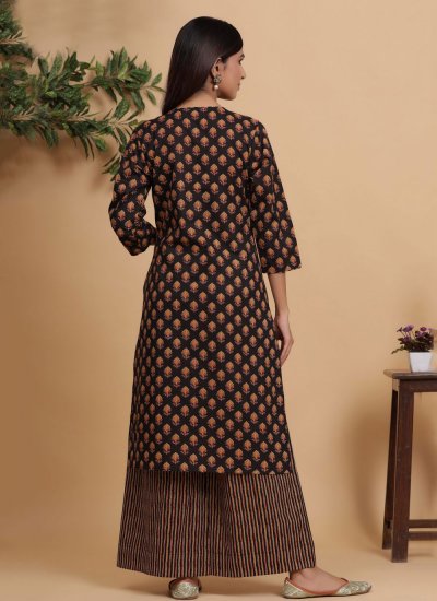Party Wear Kurti Printed Cotton in Brown
