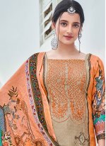 Pashmina Digital Print Salwar Suit in Orange