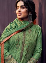Pashmina Embroidered Designer Palazzo Suit in Green