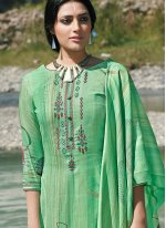 Pashmina Embroidered Trendy Palazzo Salwar Suit in Green