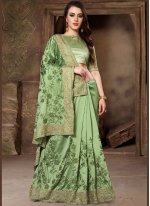 Patch Border Art Silk Traditional Designer Saree in Green