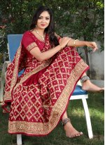 Patch Border Vichitra Silk Designer Traditional Saree in Red