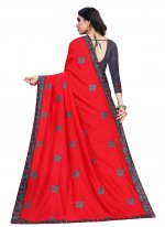 Patch Border Vichitra Silk Half N Half Designer Saree in Grey and Red