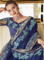 Patch Border Vichitra Silk Traditional Designer Saree in Blue