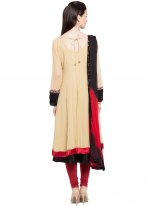 Patchwork Faux Georgette Readymade Anarkali Salwar Suit in Beige