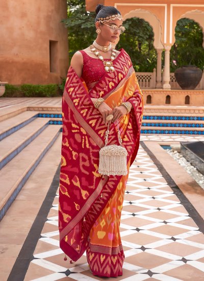 Patola Silk  Contemporary Saree in Maroon and Multi Colour