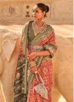Patola Silk  Green and Orange Weaving Classic Saree