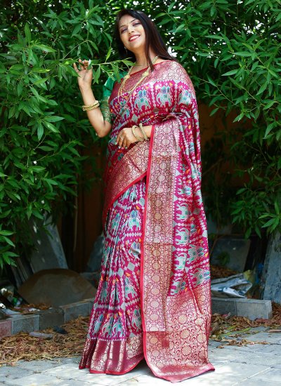 Patola Silk  Maroon Contemporary Style Saree