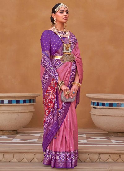 Patola Silk  Pink Printed Trendy Saree