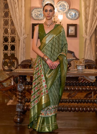Patola Silk  Printed Classic Saree in Sea Green