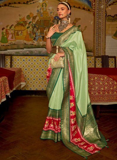 Patola Silk  Weaving Designer Saree in Sea Green