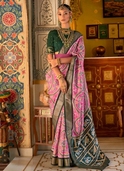 Patola Silk  Weaving Pink Contemporary Saree