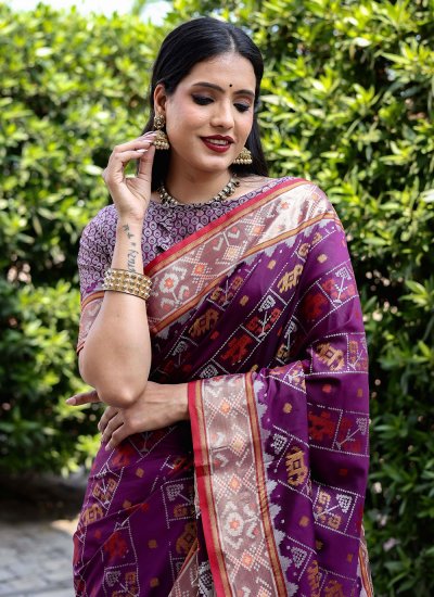 Patola Silk  Weaving Purple Trendy Saree