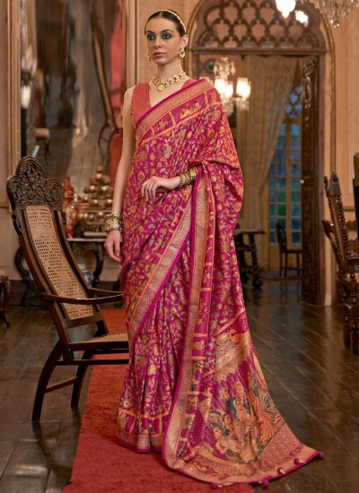 Patola Silk  Weaving Trendy Saree in Hot Pink